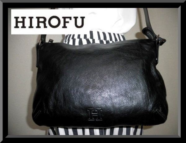 ③　★斜め掛けも可★　HIROFU ヒロフ　２ＷＡＹレザーバッグ　bag 　黒　シボ