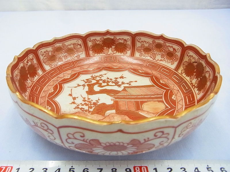 セールサイト 九谷焼 赤絵 獅子 花 鉢 器 時代物 古美術 【公式通販】