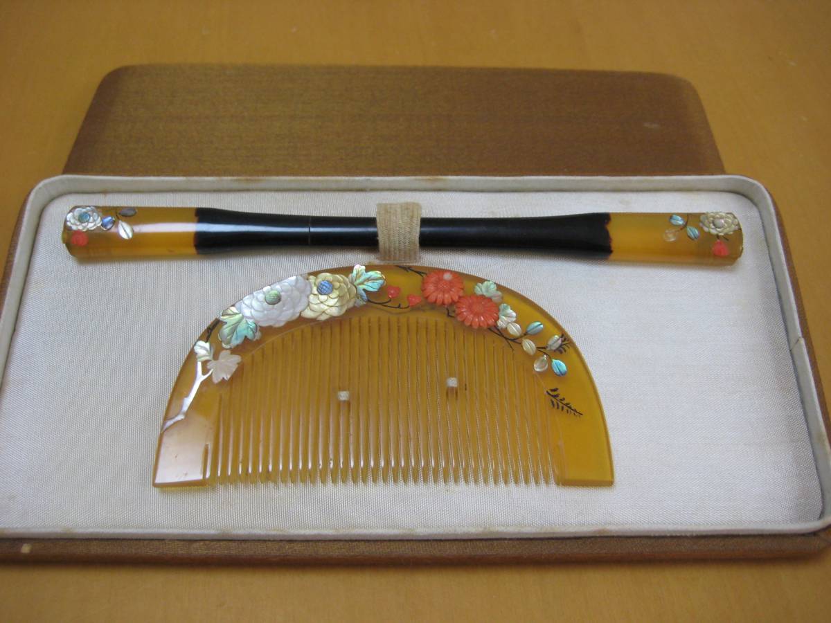 鼈甲 珊瑚 螺鈿 簪 中古蓮華昔のかんざし 櫛 笄 髪飾り 和装小物 かんざし