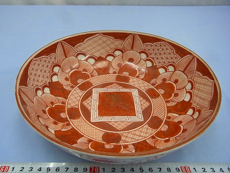 九谷金彩赤絵鳳凰楼閣文様三重鉢 D08955 九谷焼 赤絵 細密画 花鳳凰文