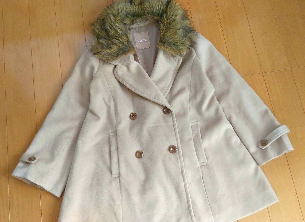 超美品】☆dazzlin☆□ファー襟付きPコート/Aラインウールアウター 