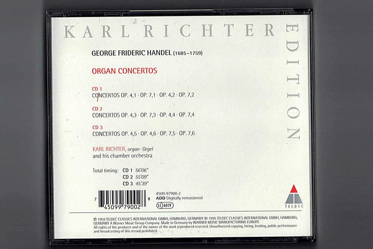 ヘンデル オルガン協奏曲集 カール・リヒター 3CD ,G・F・ヘンデル