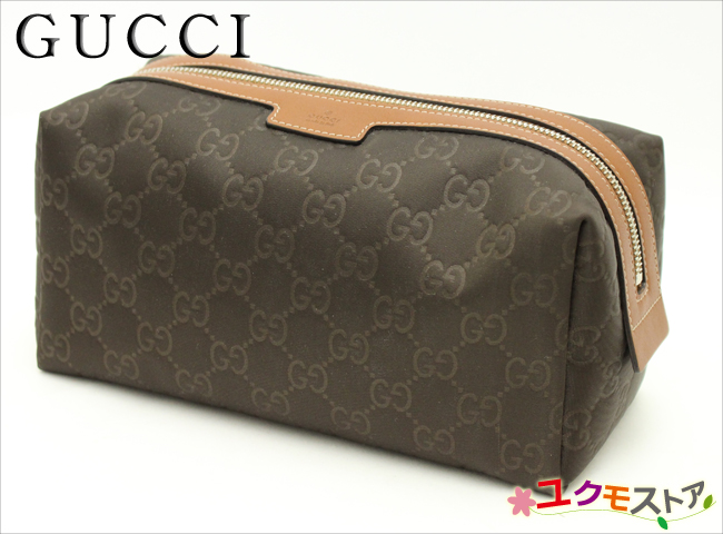 【美品・送料無料】 GUCCI グッチ マルチポーチ ブラウン シマ GG ナイロン セカンドバッグ コスメ 256637 525040 小物入れ