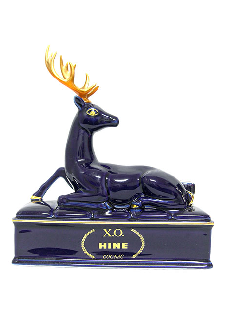 【未開栓美品.箱入り古酒】HINE ハイン XO リモージュ 青 鹿 陶器ボトル カード，箱付