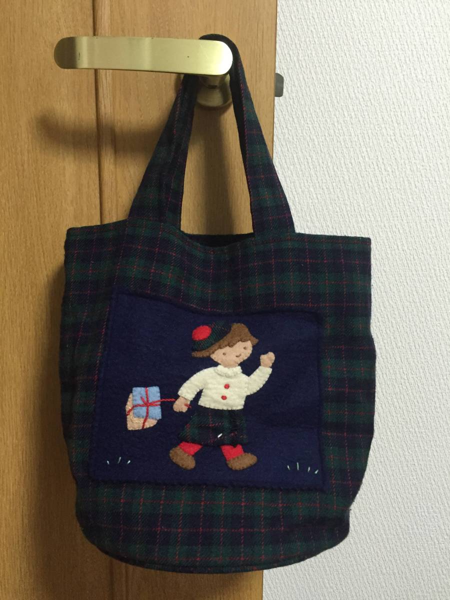 ファミリア familiar トートバッグ | チェック 緑 グリーン 青 小の