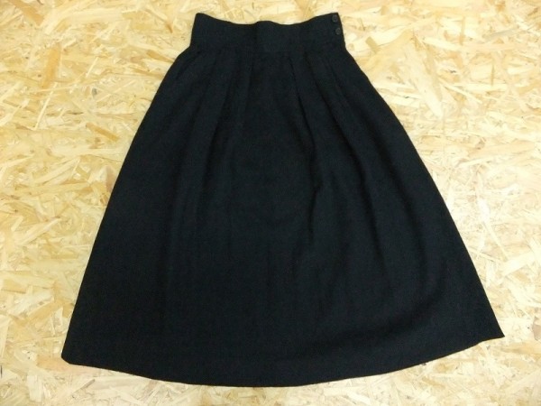 YVES SAINT LAURENT イヴサンローラン レディース ウール タックフレアスカート 黒 M
