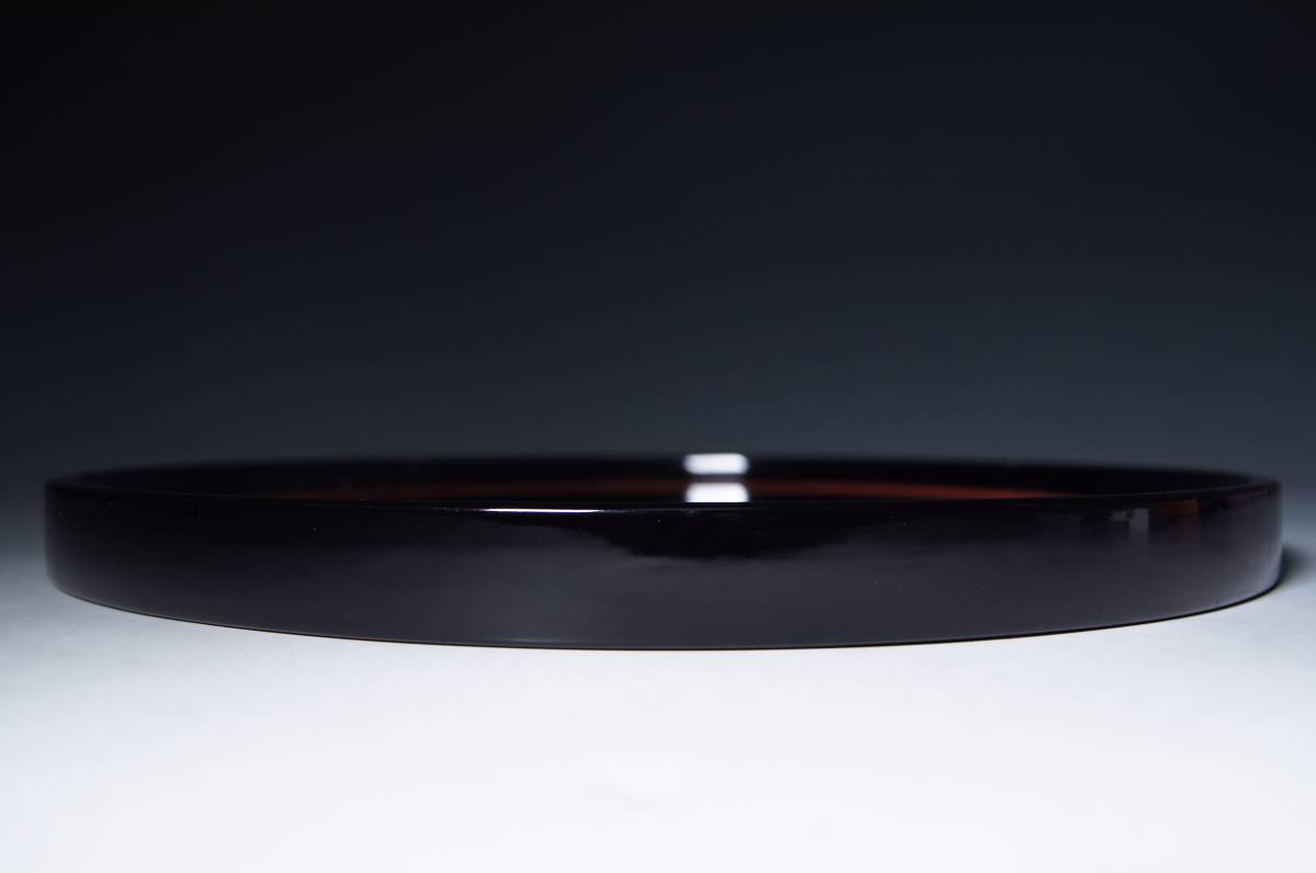 七竜堂】京漆器□岡本漆専堂□黒塗朱七本筋盆 丸盆 5客揃 直径29.5cm
