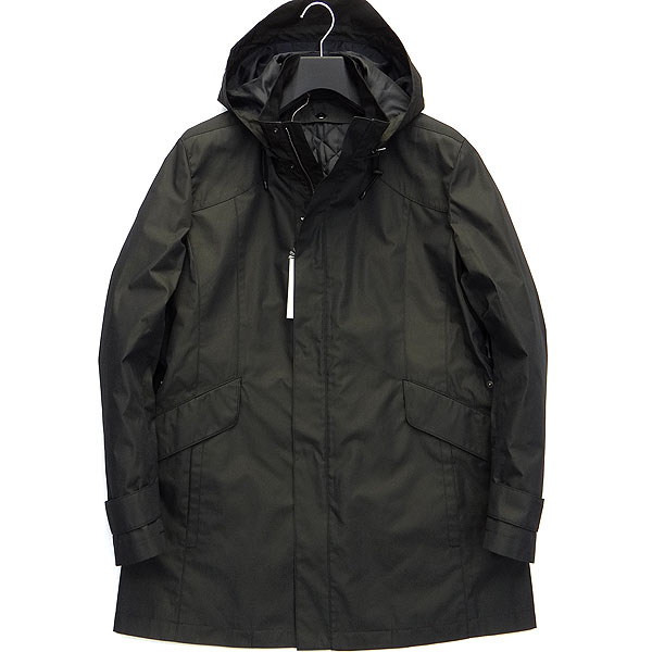 新品 インターメッツォ 中綿ライナーフード付き光沢マイクロジオメトリックコートM焦茶★J29029 INTERMEZZO