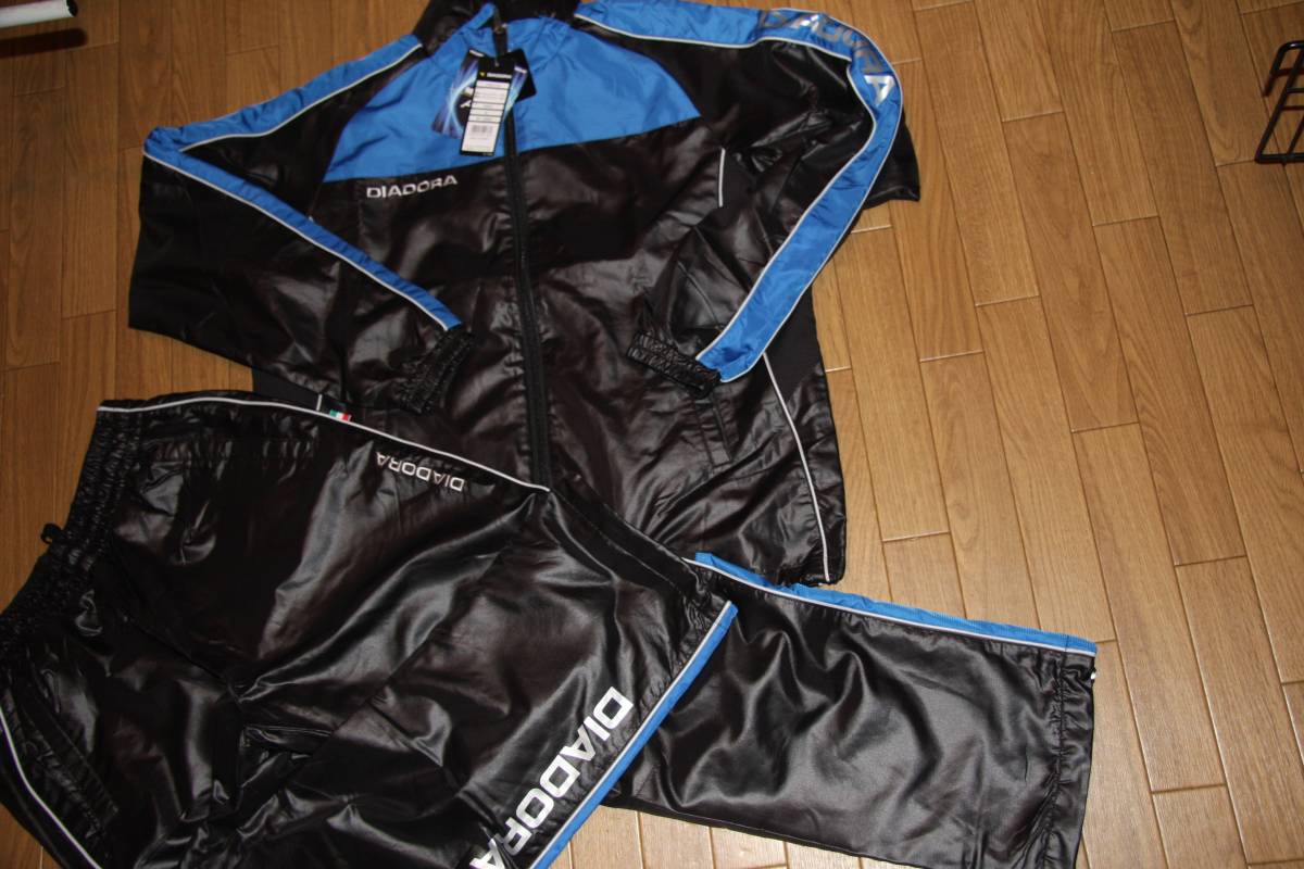 ★新品格安★DIADORAウインドアップスーツ上下★M／黒×青 銀