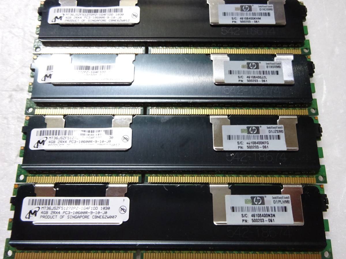 極美品 Micron デスクトップ型 メモリー PC3-10600R 合計16GB 1枚4GB×4枚組 動作品 MT36JSZF51272PZ-1G4F1DD