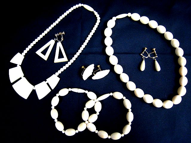 【7点セット】象牙 アクセサリー ネックレス ブレスレット バングル イヤリング オリエンタル 美術品 レディース i02y