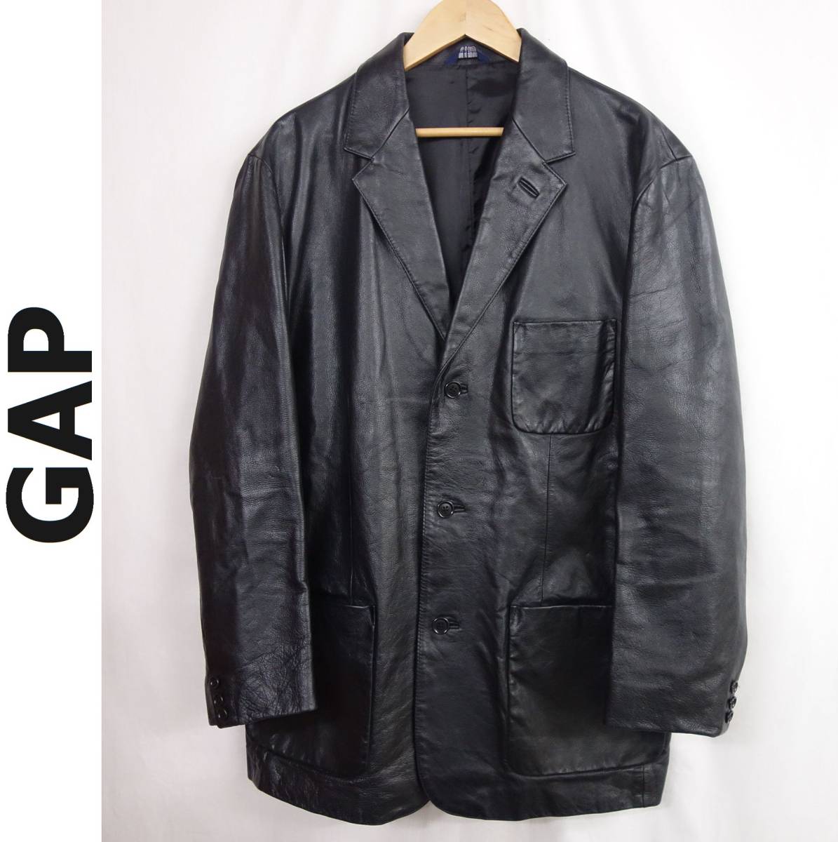GAP ギャップ 牛革 リアルレザー テーラードジャケット 黒 L メンズ 