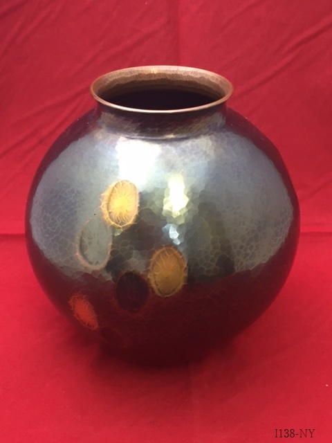 ☆玉川堂 丸形大鎚目 銅製花瓶 花器 鎚起銅器 壺 置物