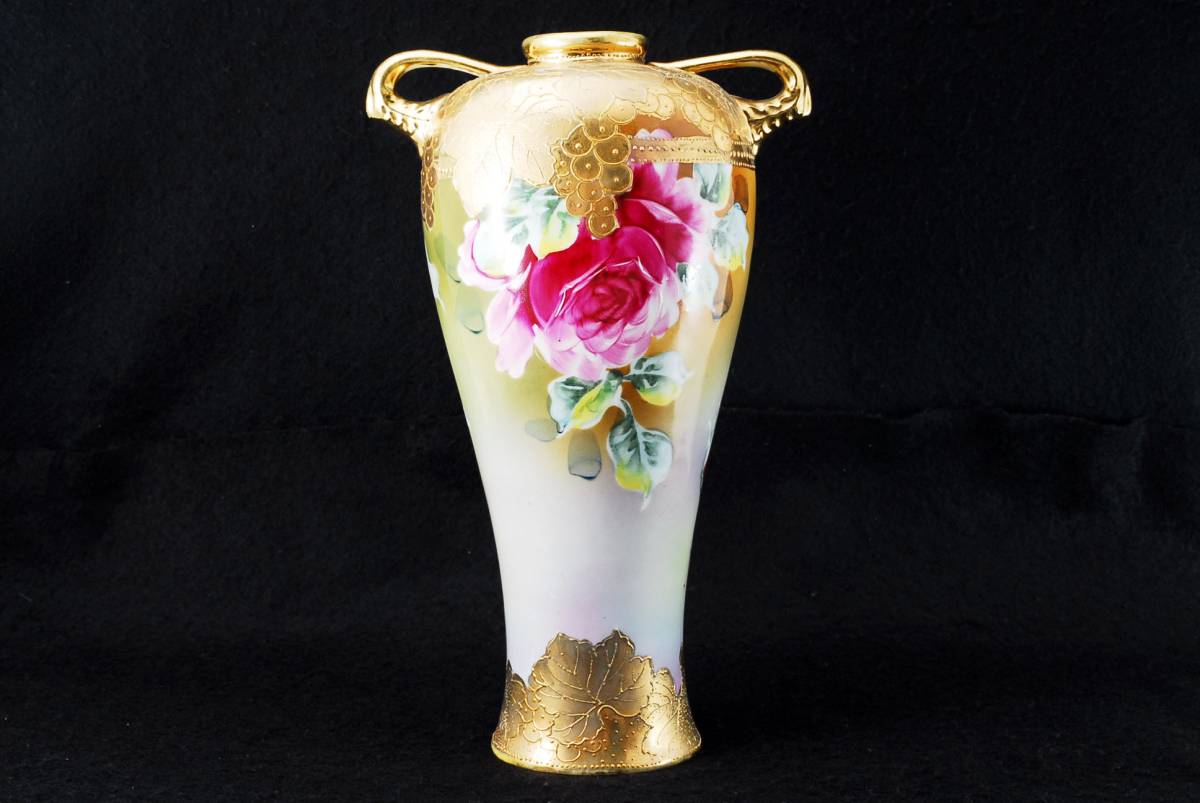 オールドノリタケ 豪華金盛上薔薇図紋 花瓶 242287
