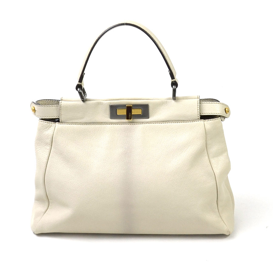 FENDI フェンディ ハンドバッグ ピーカブー レザー オフホワイト系 