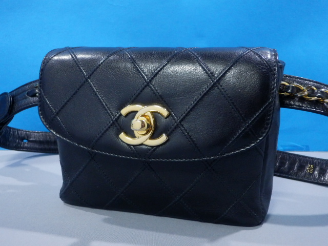 02 1円 CHANEL シャネル ラムスキン ココ ターンロック ウエストポーチ