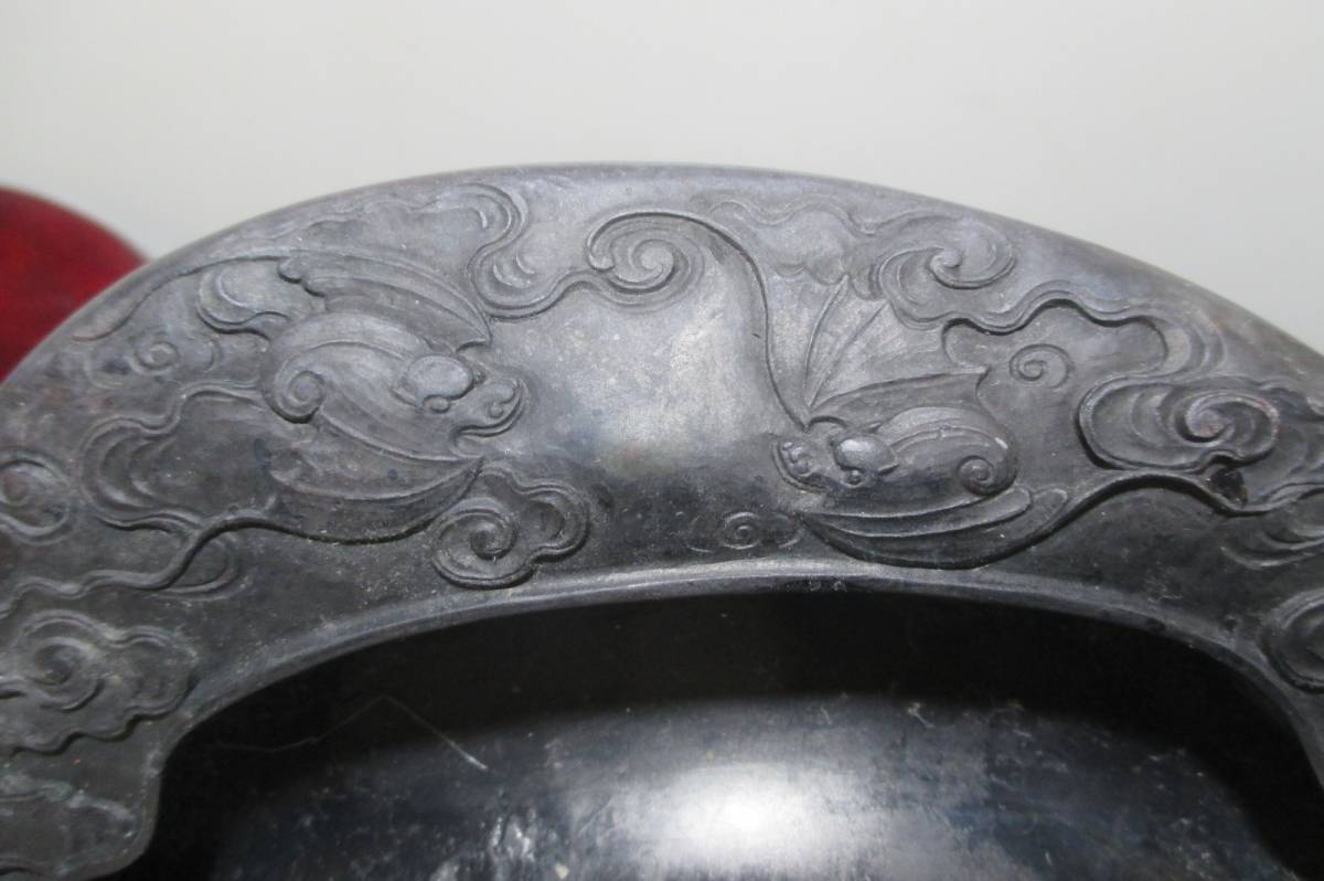 K-71 唐木箱 蝙蝠彫 中国硯 集030922古硯 素文平板長