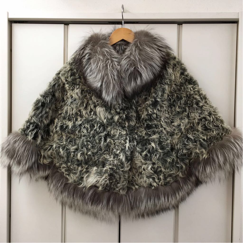美品！ムートン×シルバーフォックス ポンチョ 美品!! カシミア SAGA 