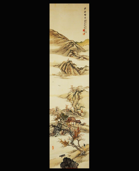 真作】○菅野梁川○秋谿帰牧図○共箱○肉筆○掛軸○掛け軸○日本画 