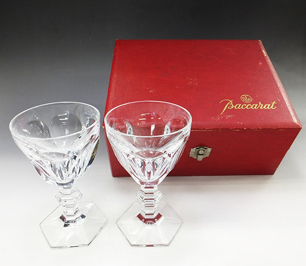 即決【おたからや美術画廊】バカラ●ラージワイングラスペア/アルクール/西洋ブランド食器/クリスタル/テーブルウェア/有名/貴重/フランス