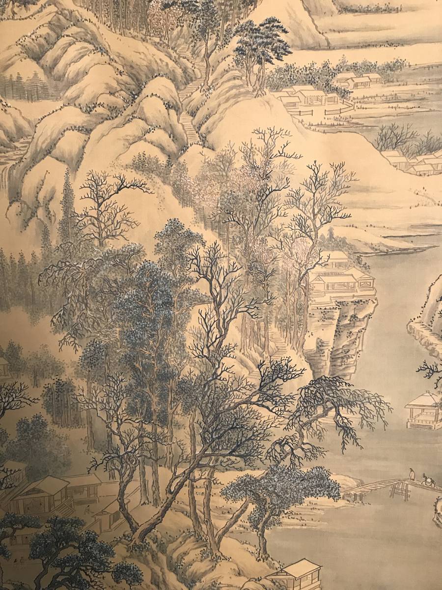 掛け軸 瀋周 山水図精品 中国明代書画家 唐物 唐本 中國美術 肉筆保證