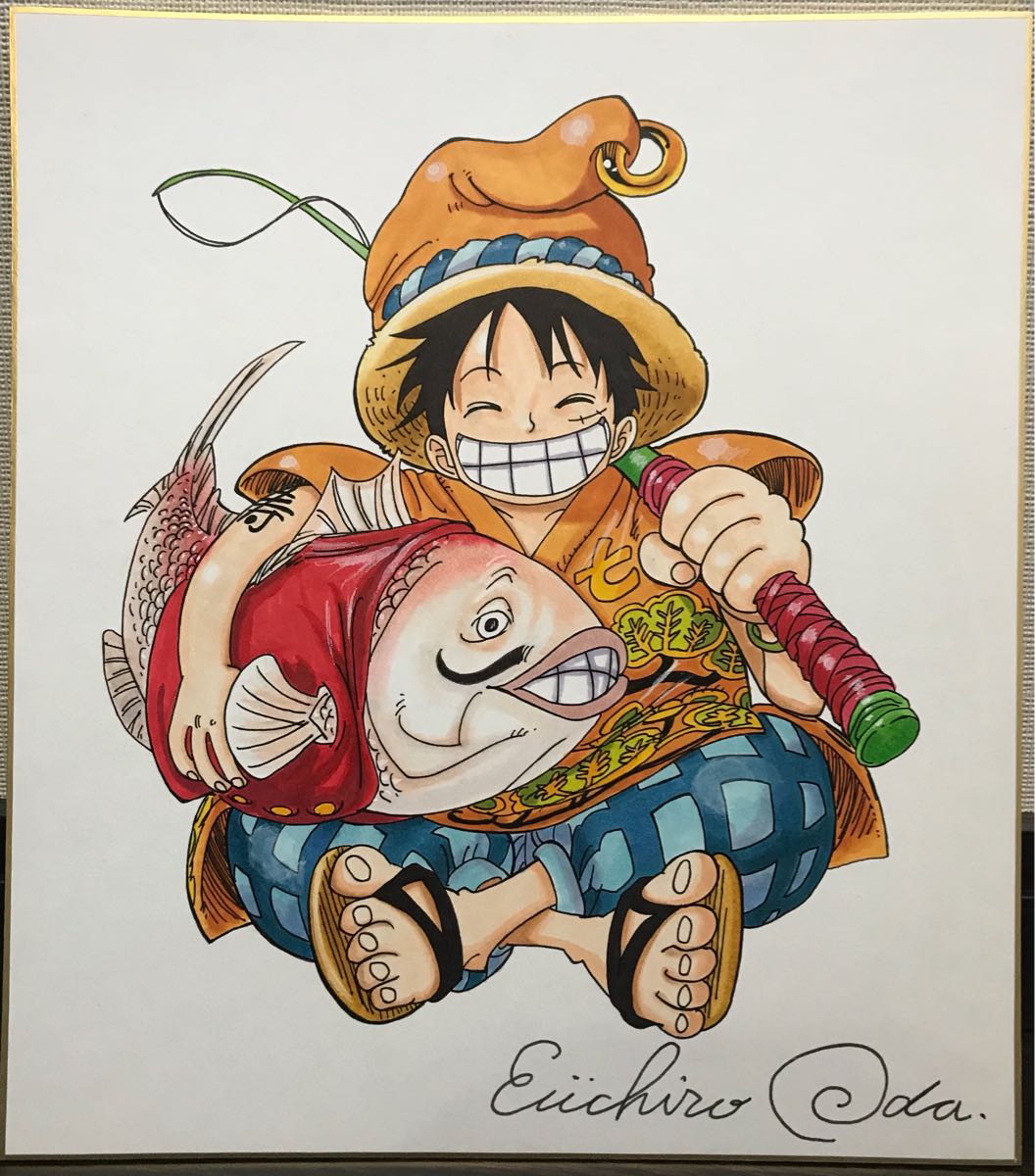 ONEPIECE ワンピース 直筆原画色紙 七福神ルフィ 尾田栄一郎(サイン