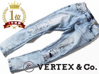 ◆新品◆2017年秋冬新作 VERTEX&Co. ペイント ダメージ リペア加工 スキニーデニムパンツ 【XL】バーテックス / 薄青 ブリーチ V2872