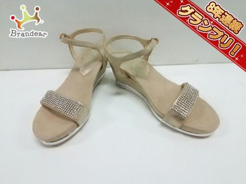 セブントゥエルブサーティー VII XII XXX 靴 サンダル L レザー×ラインストーン ベージュ×クリア レディース 美品