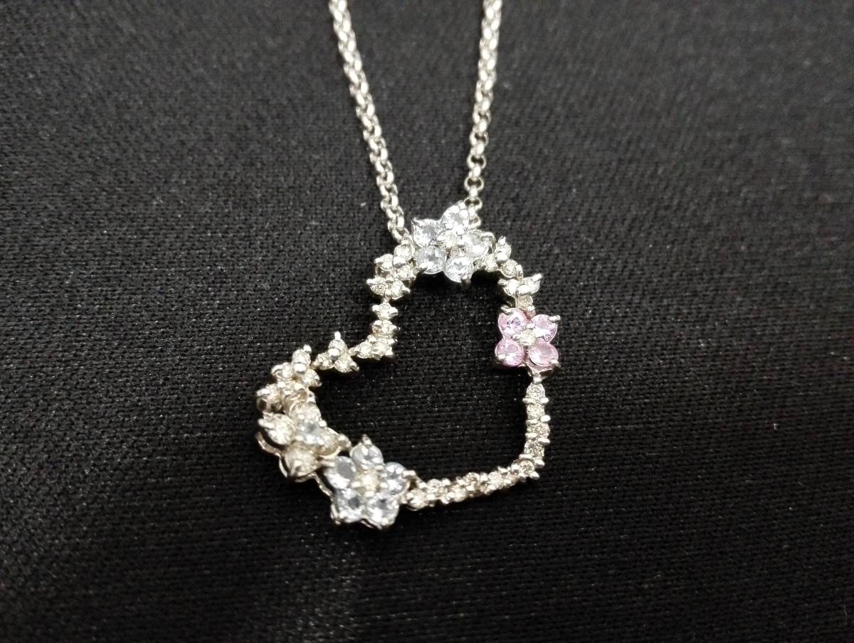 美品 造幣局 刻印 入 フラワー ハート モチーフ デザイン ネックレス 