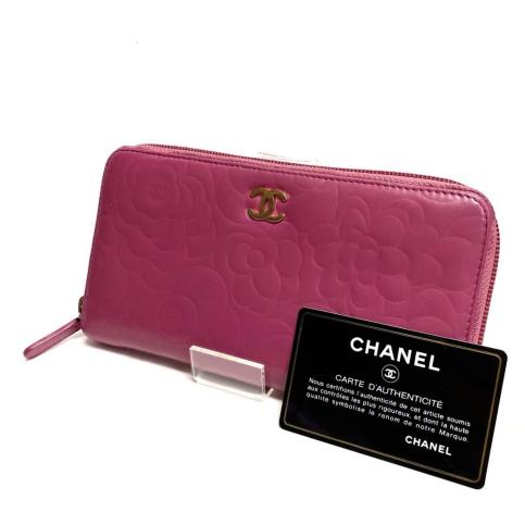 シャネル カメリア ラウンドファスナー長財布 ピンク CHANEL カメリア