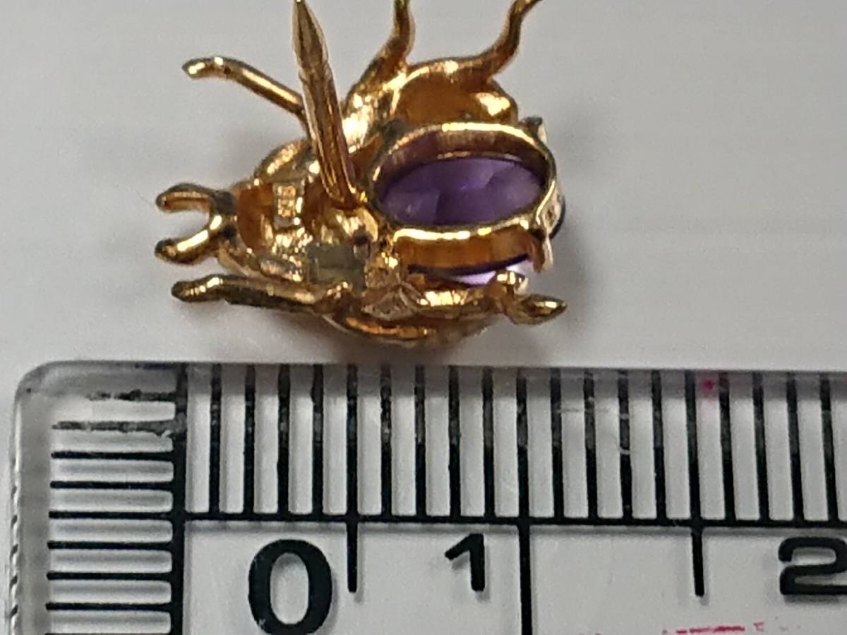 ブローチ/ピンズ】K18刻印 てんとう虫 紫石付 メレダイヤ? 天道虫 