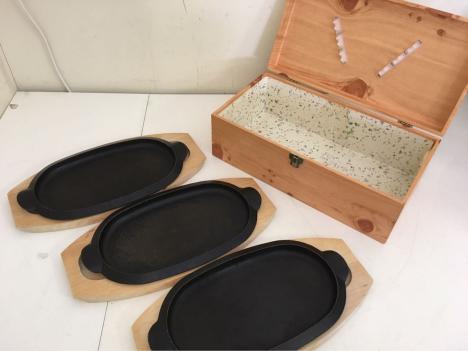 岩鋳 南部鉄器 ステーキ皿 3枚セット 木製プレート カトラリー