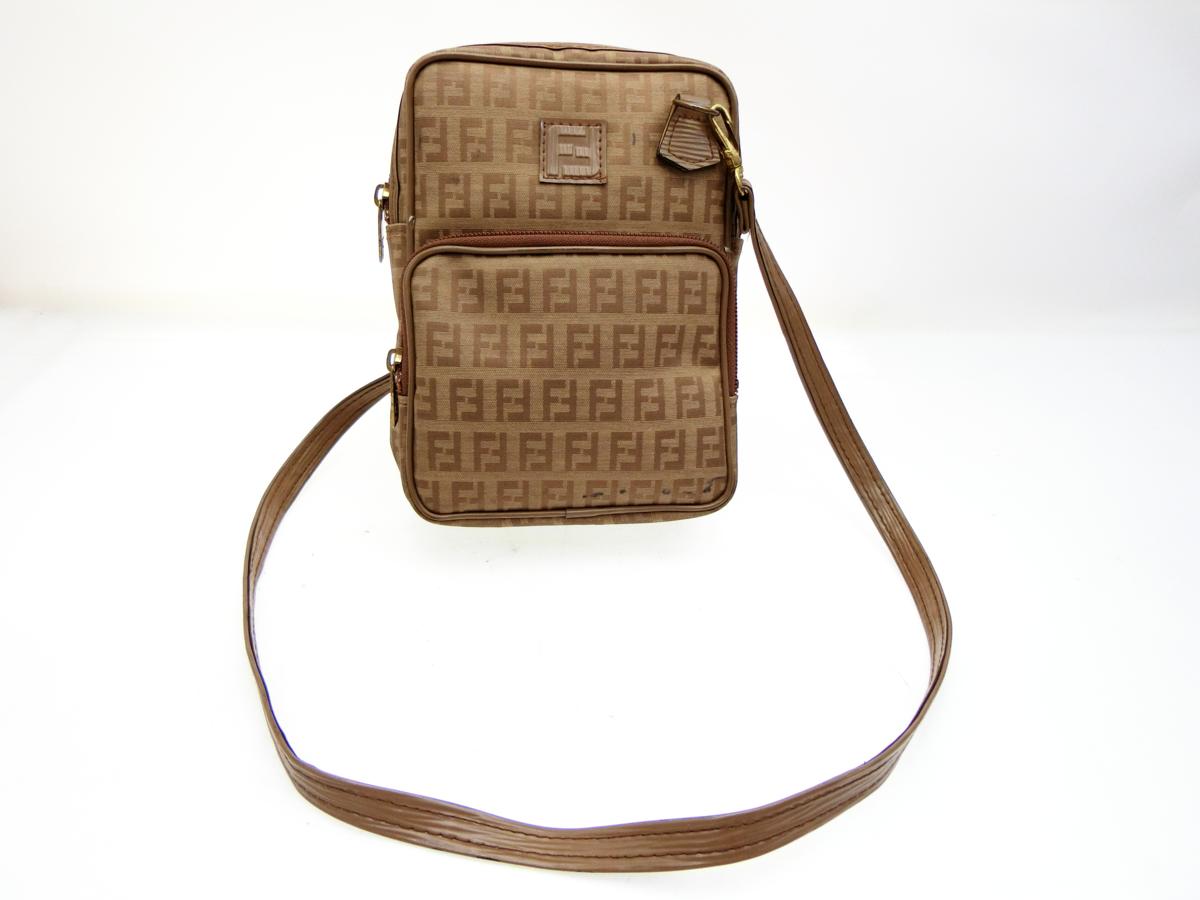 ◇N13438 FENDI フェンディ ズッカ 柄 ヴィンテージ PVC × レザー 