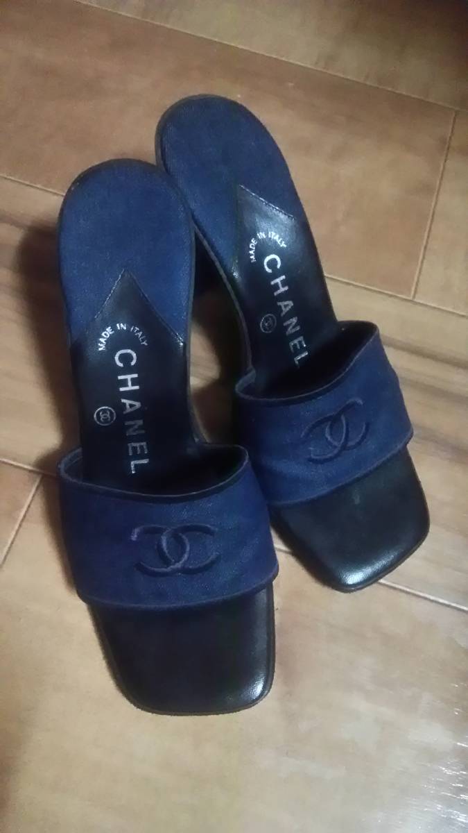 美品 シャネル ミュール サンダル デニム レザー ブルー 36 ココマーク CHANEL シャネル - デニムパンツ ミュール ブルー ・ 中古・古着通販