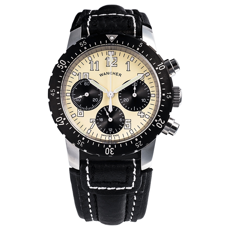 WANCHER 機械式クロノグラフ「Aero Nacht」黒文字盤手巻き美品