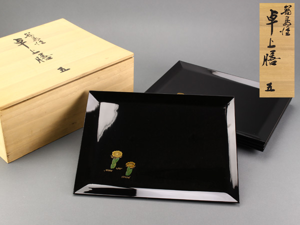 琴》能登輪島塗 蒔絵卓上膳五客 共箱 XBV136