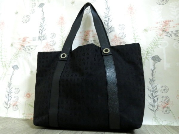 ☆ ブルガリ メンズ キャンバス レザー トート バッグ 黒 ブラック