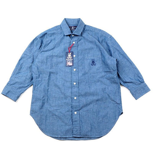 803410 新品 Psycho Bunny サイコバニー 5分丈袖シャンブレーシャツ 0 3F1 Bunny｜サイコバニー Psycho 公式ブランド メンズ ラバーロゴバニー Tシャツ｜Psycho