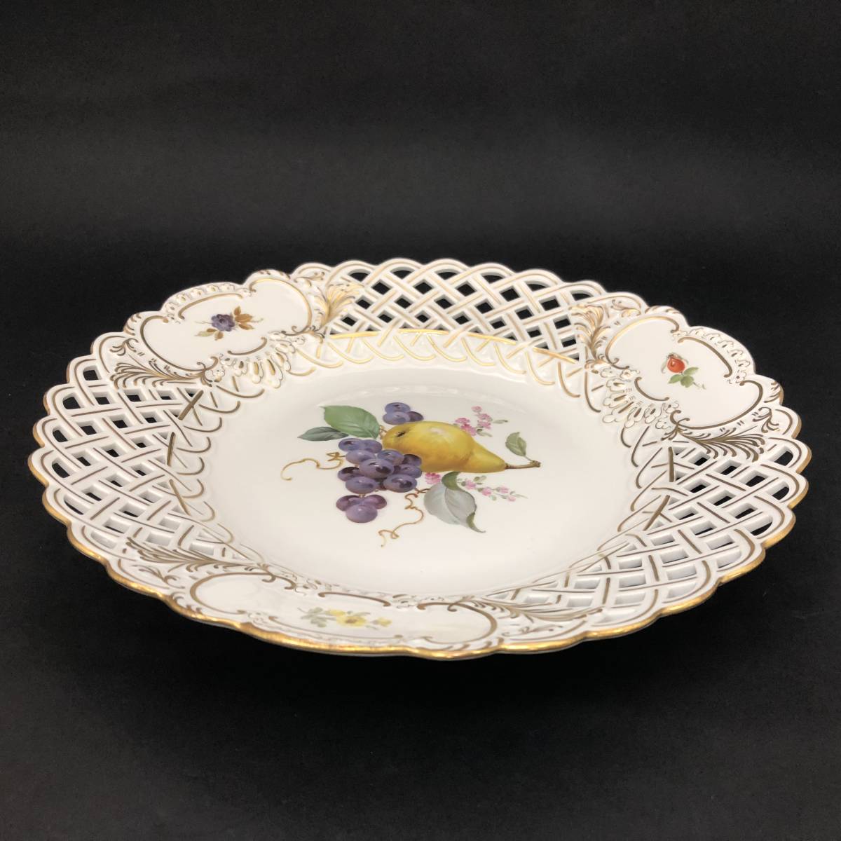 Meissen マイセン フルーツ 金彩 透かし飾皿 花 フラワーブーケ 29cm