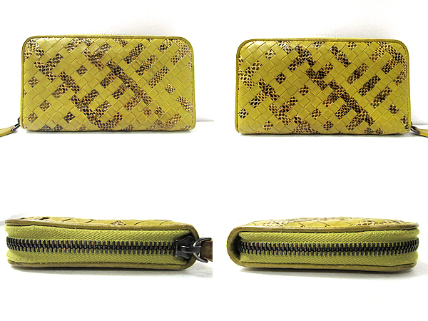 MB-2010-13225◆美品売切り【ボッテガ ヴェネタ】イントレチャート ラウンドファスナー長財布 パイソン◆