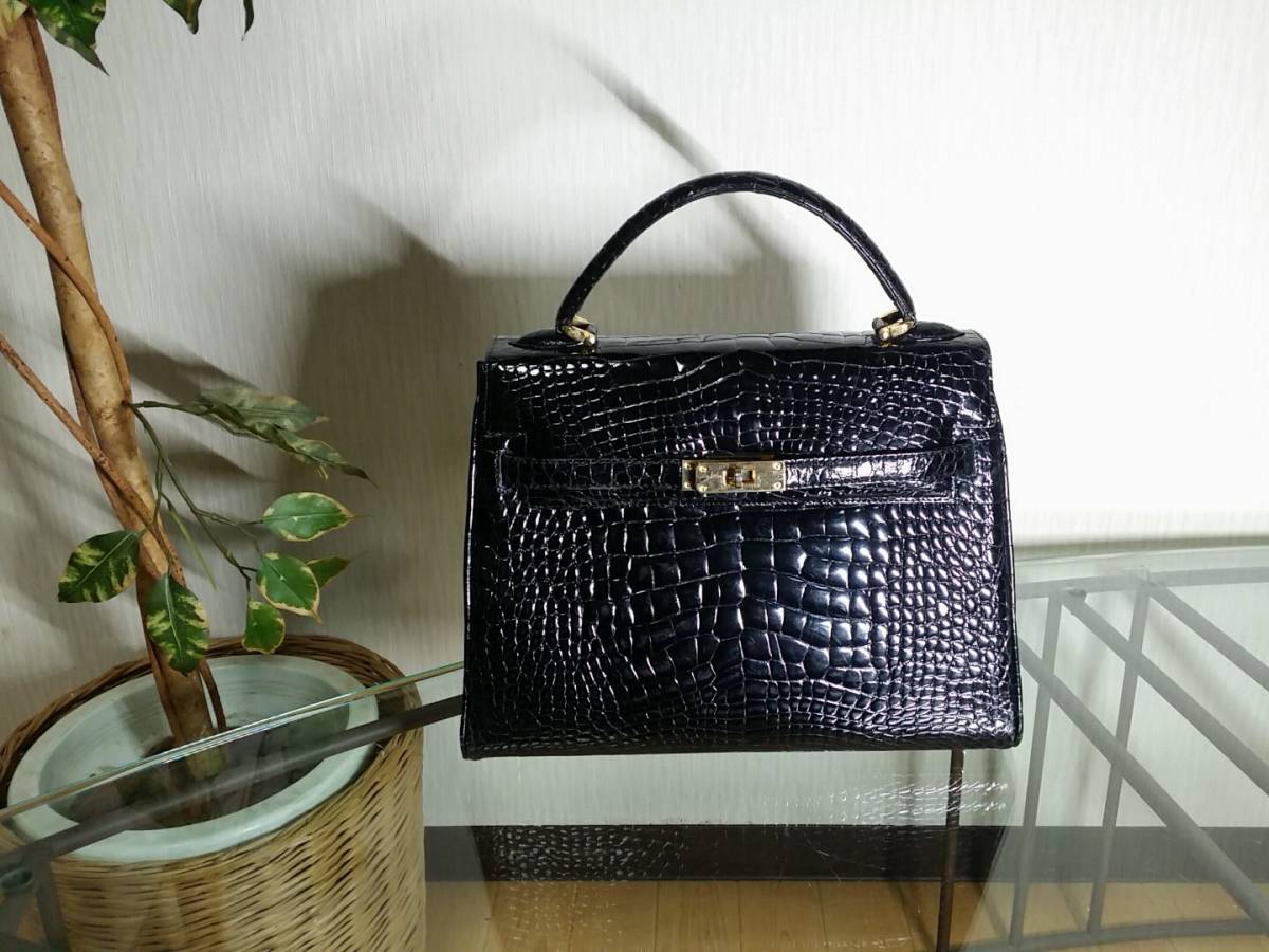 GENUINE CROCODILE SKIN 本クロコダイル 黒 ハンドバッグ GENUINE 