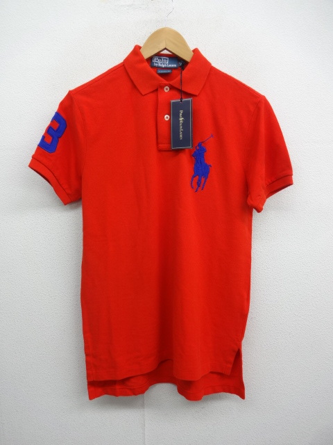  KZ605★Polo Ralph Lauren ビックポニー 鹿の子 ポロシャツ★S★赤とオレンジの中間