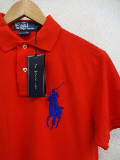  KZ605★Polo Ralph Lauren ビックポニー 鹿の子 ポロシャツ★S★赤とオレンジの中間