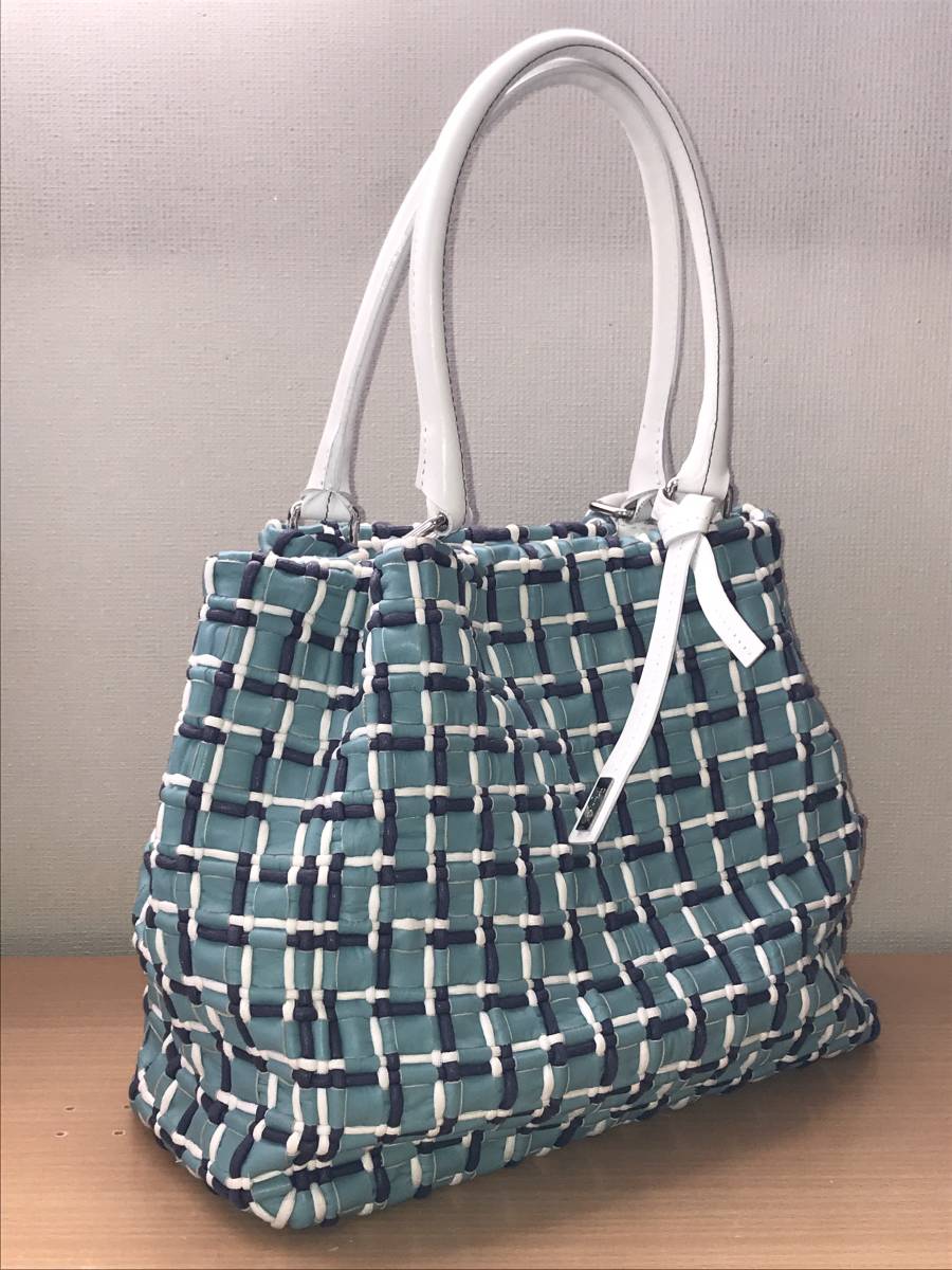 レザー×紐の編み込みバッグ！☆美品【銀座かねまつ】婦人本革製トート