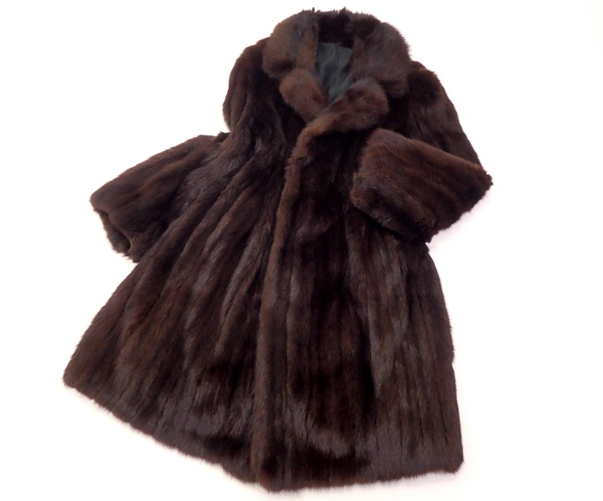 ロシアンセーブルロングコート編み込みニッティングリアルファー 美品