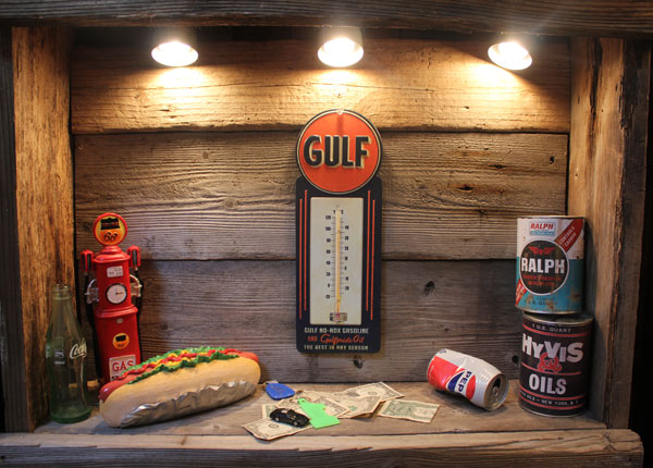 1円 新品 BIGサイズ GULF サーモメーター 温度計　エンボス加工 ブリキ看板 ガルフ ガレージインテリア アメリカンインテリア 壁掛け看板