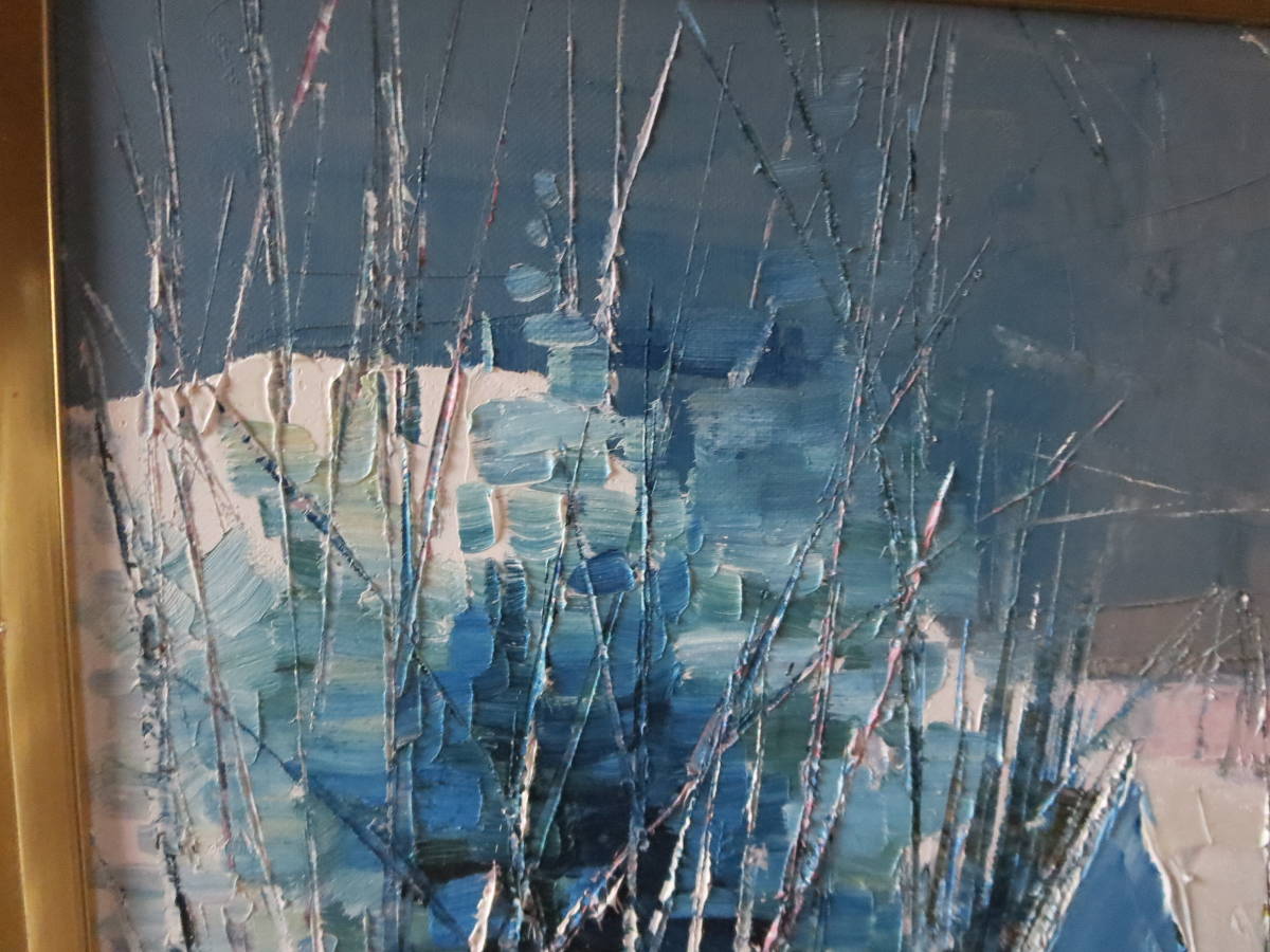 油絵 肉筆油彩画 油彩画 小川久雄「白樺」 真筆 額入り 額装絵画 光風 日
