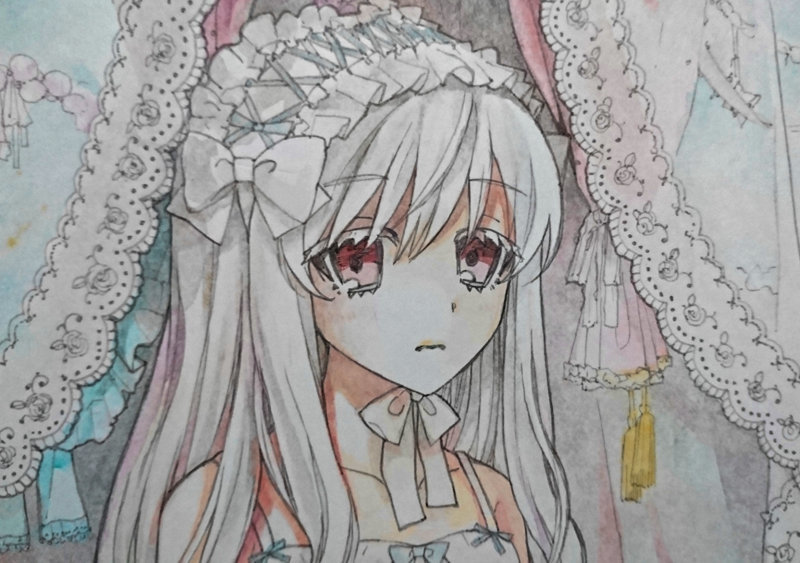 ◎オリジナル◎手描きイラスト アルビノ娘 水彩☆A4 手描きイラスト