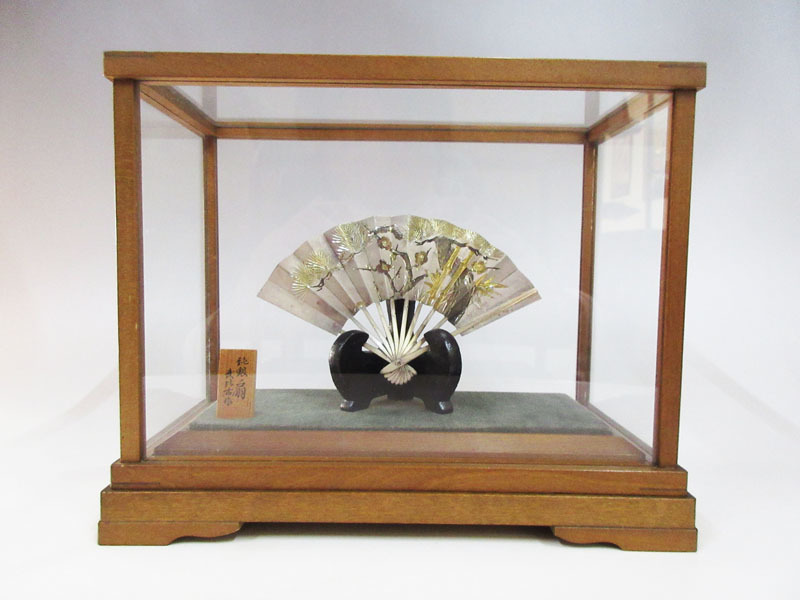 1円～ 純銀 刻印 松竹梅 扇 武比古作 扇子 ガラスケース 銀製品 貴金属 