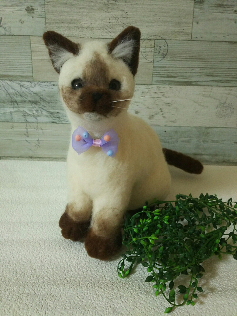 ekomimi 羊毛フェルト 猫 シャム猫 子猫 置き物 新築祝い ギフト 